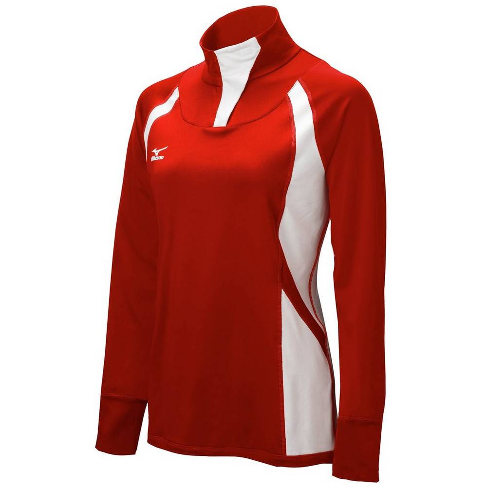 Damske Bundy Mizuno Nine Collection: Drive Half-Zip Červené/Biele Vypredaj MGXR92815